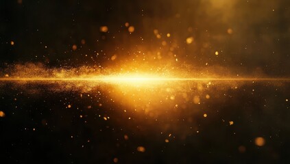 Poster - Golden Particle Stream with Sparkles and Dust in Dark Background Ideal for Abstract Backgrounds and Special Effects in Visual Media Projects