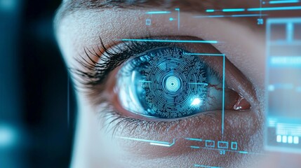 Aufkleber - Futuristic Iris Scan Technology Sci-Fi Laboratory Digital Art High-Tech Environment Close-Up View Visual Security Concept