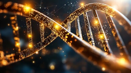 Aufkleber - Illuminating Golden DNA Helix Animation Laboratory Setting Scientific Visualization Futuristic Environment Close-Up Perspective