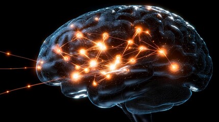 Aufkleber - Innovative Neural Connections in the Human Brain Science Lab Digital Art Dark Background Close-Up Neural Network Concepts