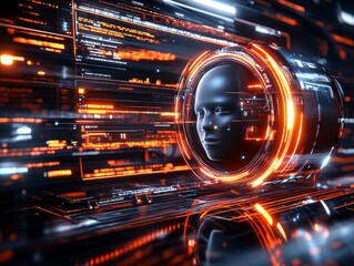 Aufkleber - Futuristic AI Face Scan Technology Digital Space Visual Data Representation High-Tech Environment Abstract Perspective