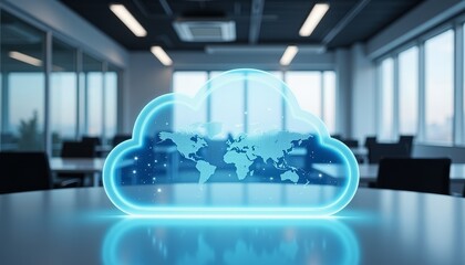 Poster - Sleek cloud access point displayed in modern office, digital innovation