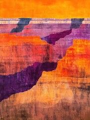 Fototapete - Vibrant abstract landscape showcasing bold colors and flowing shapes in orange, purple, and earthy tones. Generative AI