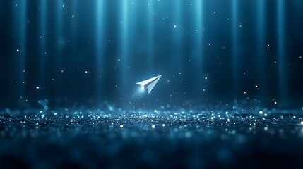 Aufkleber - Dreamlike interstellar vision of planet Earth floating in a vast cosmic expanse enveloped by radiant beams of celestial light  A white paper airplane drifts through the atmosphere