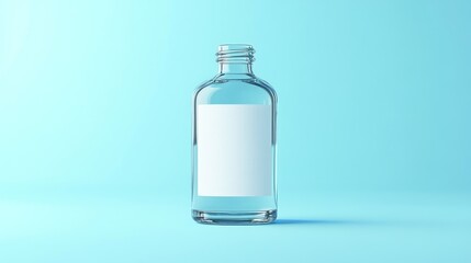 Canvas Print - Clear Glass Bottle with Blank Label on Light Blue Background (1)