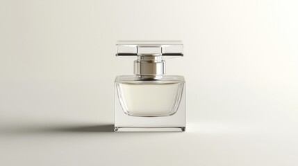 Canvas Print - Clear Square Perfume Bottle on Light Background