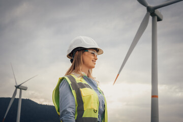 Poster - A Female Engineer working at a Wind Energy Facility is making significant strides in empowering innovative renewable energy solutions, contributing to a more sustainable and ecofriendly future