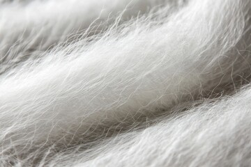 Poster - Extreme close-up showcasing the delicate texture of white mohair wool, highlighting its softness and fine fibers in a subtle gradient lighting effect.