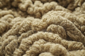 Poster - Close-up on the intricate texture of beige teddy fabric, showcasing its unique looped pile and inviting, warm and cozy appearance, perfect as a background texture.