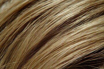 Poster - A close-up shot of healthy, shiny blonde human hair, cascading smoothly with natural highlights, showcasing the texture and color variations in detail and sunlight.