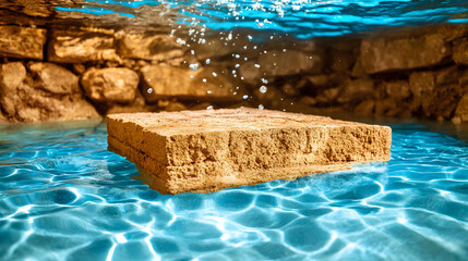 Poster - Underwater scene featuring a stone block surrounded by clear blue water