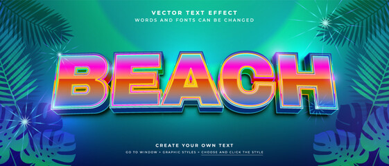 Fototapete - Beach Tropical Party text effect, vector graphic style