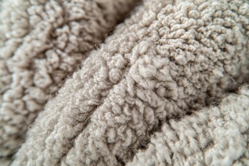 Poster - Close-up shot of a soft, cozy, and fluffy sherpa material, showcasing its texture, warmth, and inviting appearance for various design applications or backgrounds.
