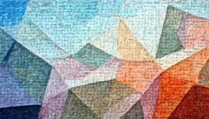 Poster - textured polygonal abstract background with soft pastel and vibrant hues, resembling a painted fabric canvas with geometric depth


