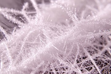 Poster - Extreme macro shot captures the intricate details of white synthetic fibers, showcasing their delicate and complex structure against a blurred background.