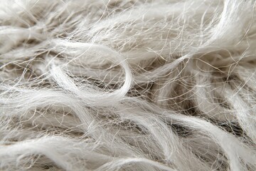 Poster - A detailed close-up of white yarn fibers, showcasing texture and patterns, ideal for backgrounds and design elements requiring a soft and delicate touch