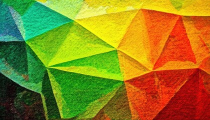 Poster - vibrant geometric abstract painting on textured canvas with bold color blocks in red, green, yellow, and orange for modern decor

