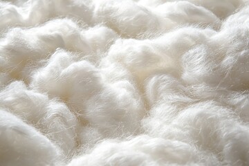 Poster - A close-up shot showing the texture of white fluffy wool, creating a soft and delicate abstract background with subtle shadows and highlights throughout the material.