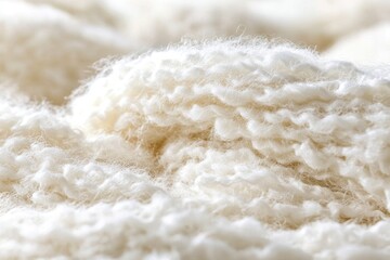Poster - A macro shot of fluffy white wool fibers creating a soft, luxurious texture, perfect for backgrounds and designs emphasizing comfort, warmth and natural elements.