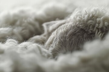 Poster - A delicate close-up of plush, off-white wool reveals a soft, textured surface of intricate fibers and subtle variations in tone, creating a dreamy, gentle background.