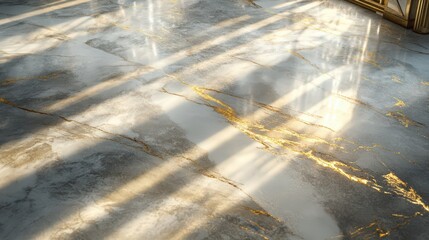 Poster - Elegant Gold Veined Marble Floor Illuminated By Sunlight