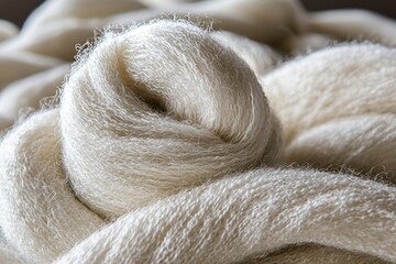 Poster - A close-up studio shot capturing the intricate texture and pattern of skeins of white yarn, perfect for knitting and weaving projects, craft and textile design inspiration.