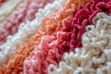 Poster - A close-up of a colorful textured crochet blanket in soft pastel shades, showcasing the intricate details and cozy warmth of handmade craftsmanship, creating a vibrant background.