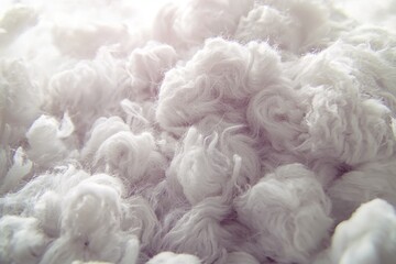 Poster - A close-up shot of soft, white, fluffy material, resembling cotton or wool, creating an inviting and cozy texture with delicate details and ethereal lighting effects.