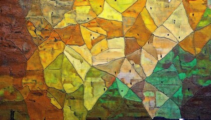 Poster - abstract polygonal pattern with earthy tones and leaf texture, geometric design for digital background and artistic prints