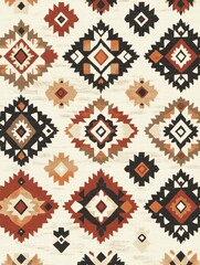 Fototapete - Colorful geometric pattern featuring tribal designs in warm tones with contrasting black elements. Generative AI