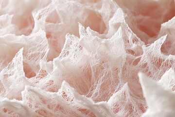 Poster - Abstract macro of delicate white lace-like structures against a soft pink backdrop, creating a textured, organic pattern, suitable for design elements and backgrounds.