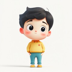 Poster - Young boy dressed in a bright yellow shirt and blue pants smiling happily while enjoying a fun outdoor activity