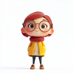 Poster - Stylish doll wearing glasses and a bright yellow coat ready for fashionable adventures in a colorful playroom setting