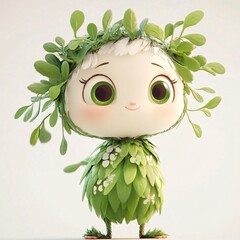 Poster - Adorable doll dressed in a green dress with a beautiful flower crown perfect for playtime and imaginative adventures
