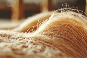 Poster - Close-up of a light brown sisal rope, highlighting the natural texture and intricate patterns of the interwoven fibers, creating an earthy, rustic aesthetic.