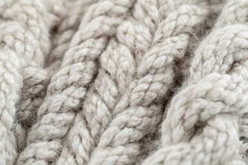 Poster - A detailed close-up of hand-knitted wool, showing the intricate texture and pattern of the braided cable knit design with soft, natural fibers.