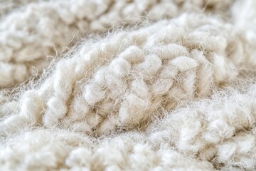 Poster - A detailed macro shot of a cozy, hand-knitted wool blanket, showcasing the intricate texture and plush fibers, creating a warm and inviting atmosphere.