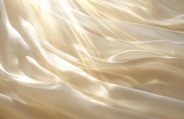 Poster - Soft and Luxurious Cream Silk Fabric Draped Gracefully in Natural Light for Elegant Textile Design and Fashion Backgrounds
