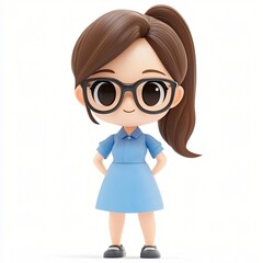 Poster - Cartoon character dressed in a stylish blue dress and trendy sunglasses radiating confidence and fun vibes