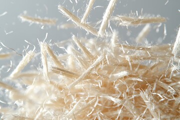 Poster - An abstract macro image of textured fibers creating a complex pattern against a light gray backdrop, highlighting detail and intricate connections, close-up.