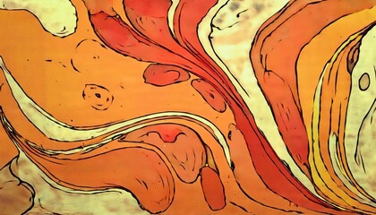 Aufkleber - abstract fiery swirl with bold black strokes, dynamic orange and red fluid motion, expressive digital art for background