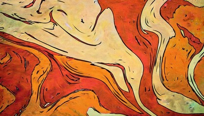 Aufkleber - abstract fiery swirl with bold black strokes, dynamic orange and red fluid motion, expressive digital art for background