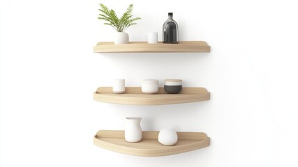 Wall Mural - Modern Wooden Floating Shelves with Decor