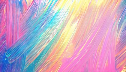 Poster - iridescent pastel brushstroke texture with vibrant pink, blue, and yellow hues, perfect for modern abstract background