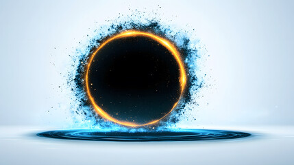 Aufkleber - Abstract black circle surrounded by blue and orange energy effects