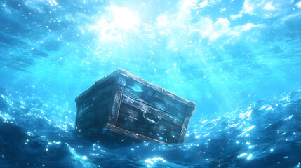 Poster - Underwater treasure chest illuminated by sunlight