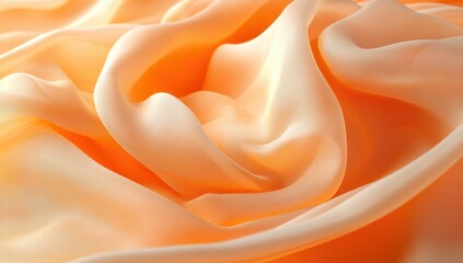 Poster - Soft Orange Fabric with Gentle Drapes and Curves, Ideal for Textile Backgrounds and Stylish Design Projects in Fashion and Interior Decor
