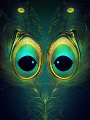 Fototapete - Vibrant abstract pattern resembling oversized eyes in intricate feather design with glowing accents. Generative AI