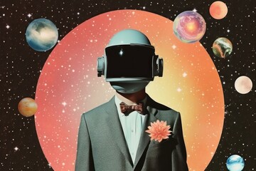Wall Mural - collage retro dreamy of the galaxy astronomy universe portrait.