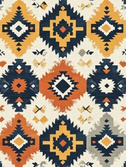 Fototapete - Colorful geometric patterns and designs on textile fabric featuring bold shapes and vibrant hues. Generative AI